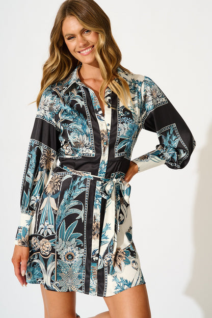 Fleur De Lune Dress in Black and Blue Floral