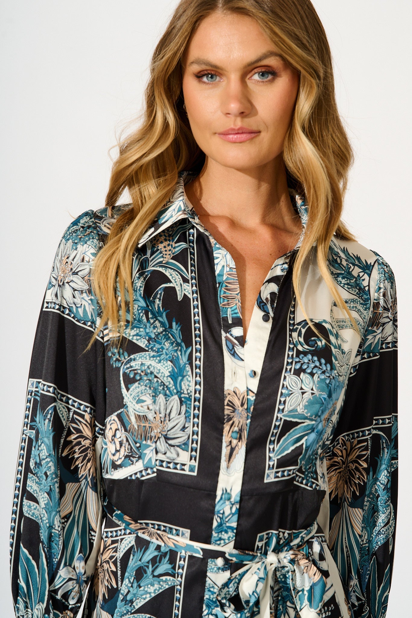 Fleur De Lune Dress in Black and Blue Floral