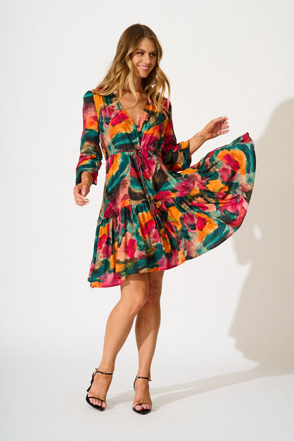 Have My Heart Dress in Multi Watercolour Print