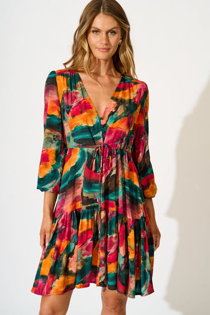 Have My Heart Dress in Multi Watercolour Print