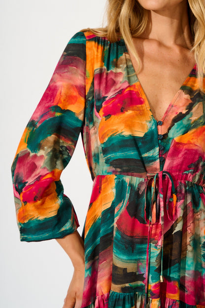 Have My Heart Dress in Multi Watercolour Print