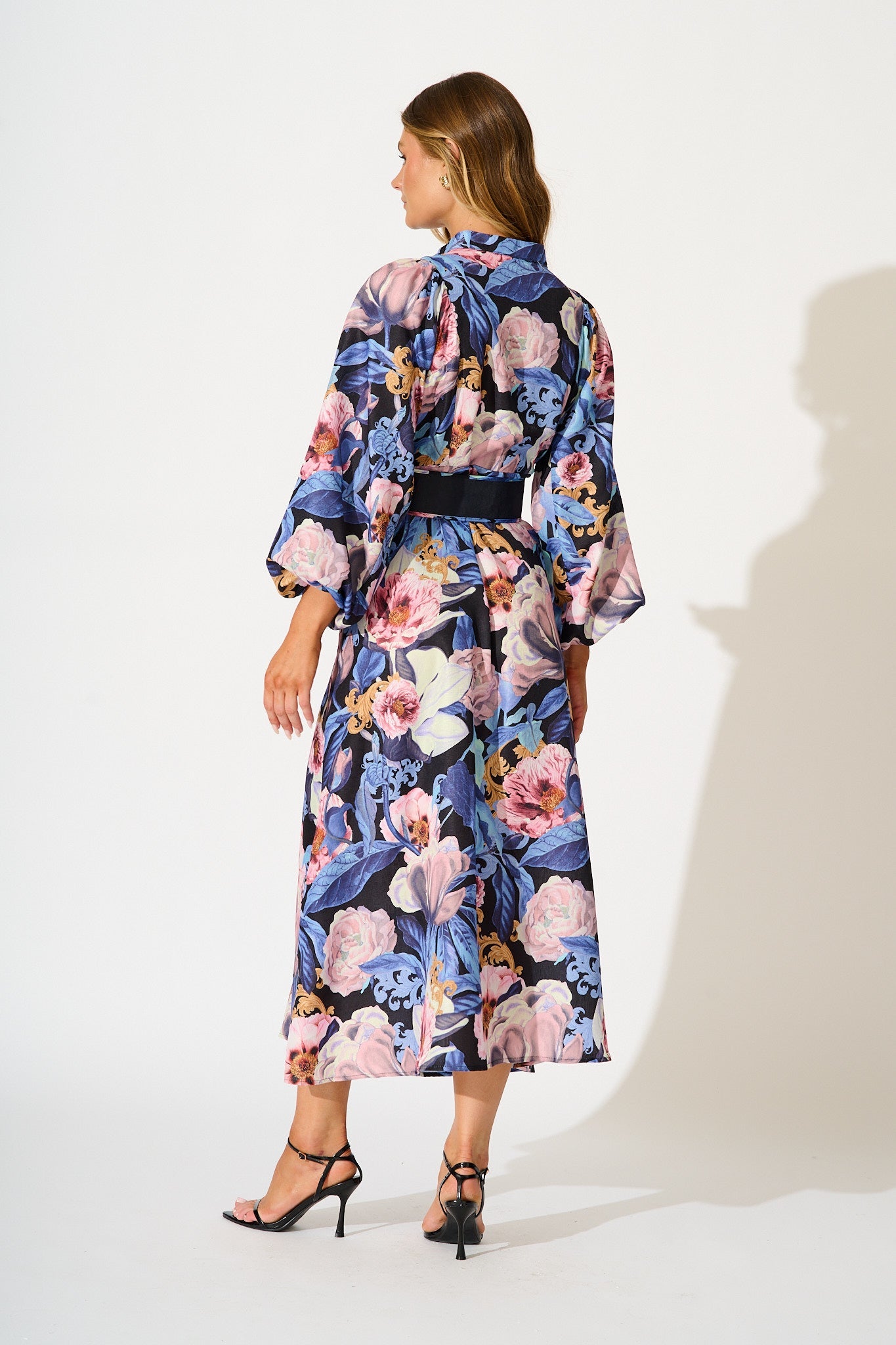 Garden Gala Maxi Dress in Multi Blue Floral Linen Blend