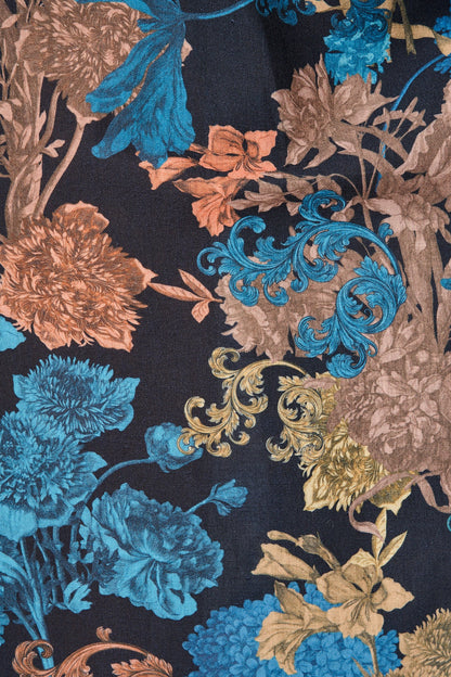 Garden Whispers Midi Dress in Black Multi Floral Linen Blend