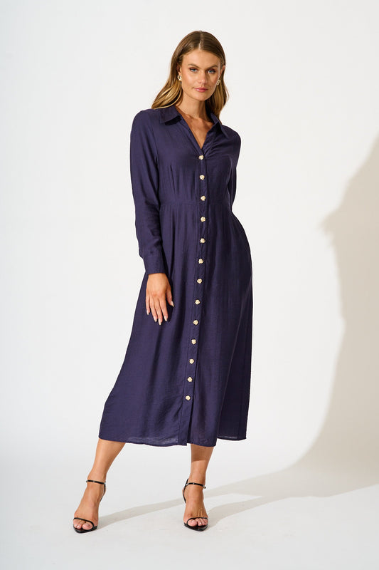 Painted Sky Midi Shirt Dress in Navy