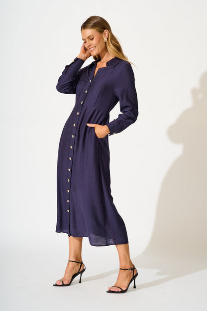 Painted Sky Midi Shirt Dress in Navy