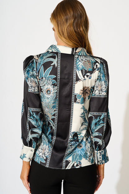 Nolita Shirt in Black and Blue Floral