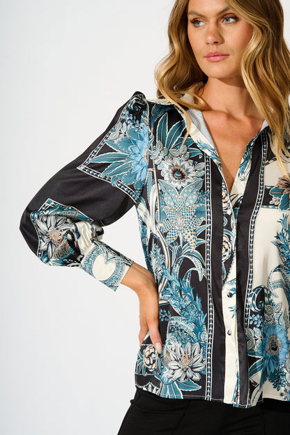 Nolita Shirt in Black and Blue Floral