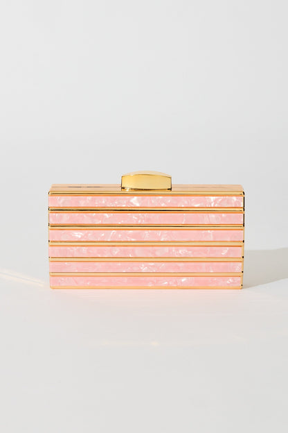 Gala Clutch Bag in Gold with Blush Acrylic