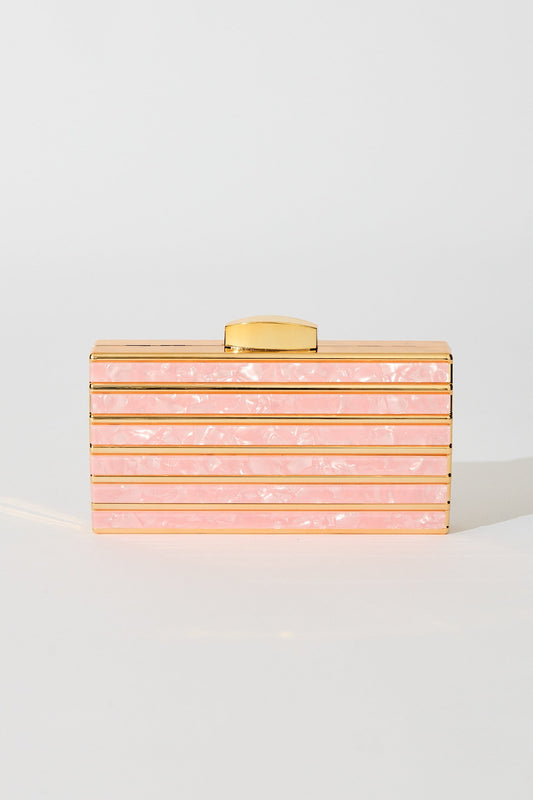Gala Clutch Bag in Gold with Blush Acrylic