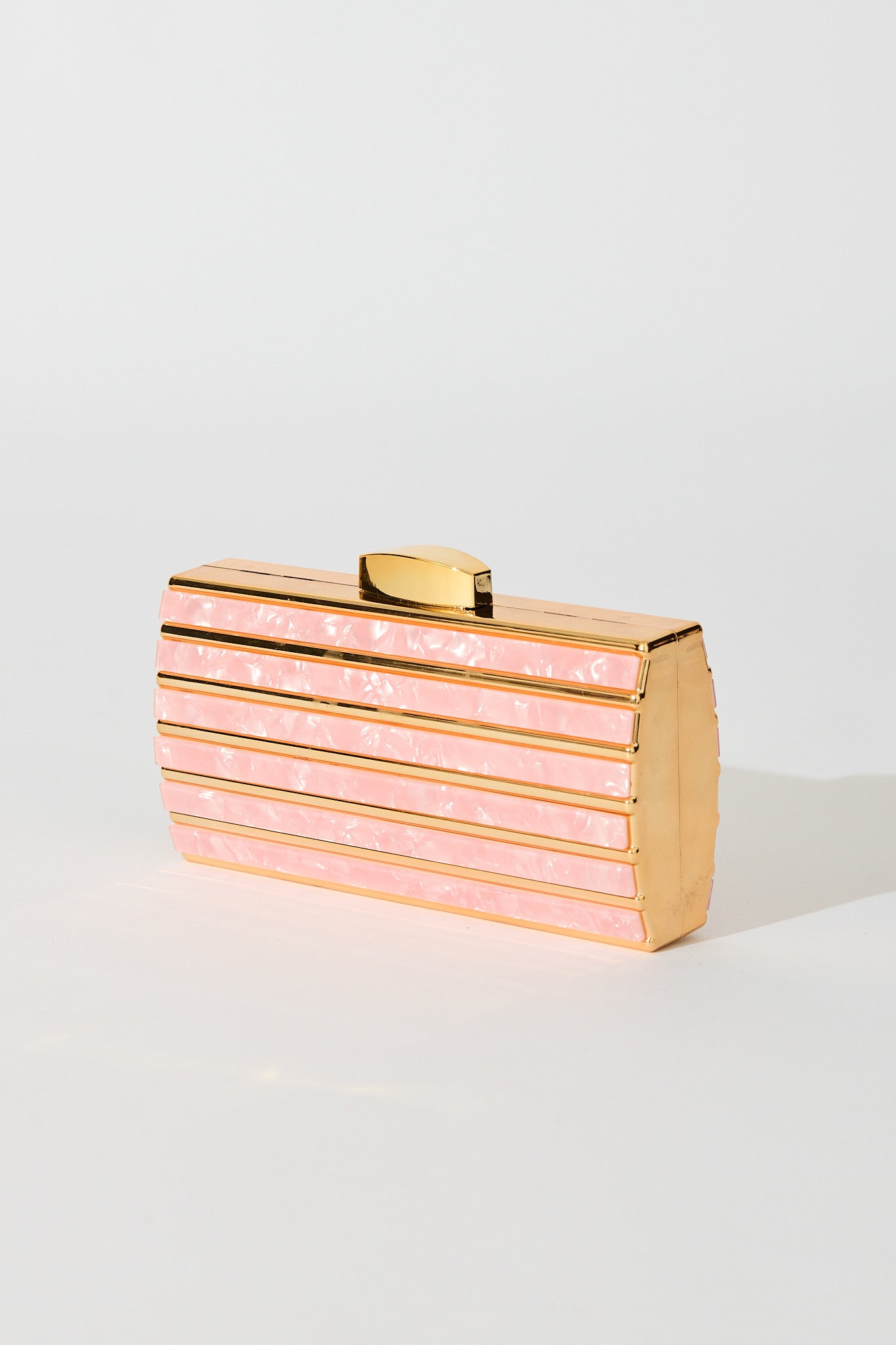 Gala Clutch Bag in Gold with Blush Acrylic
