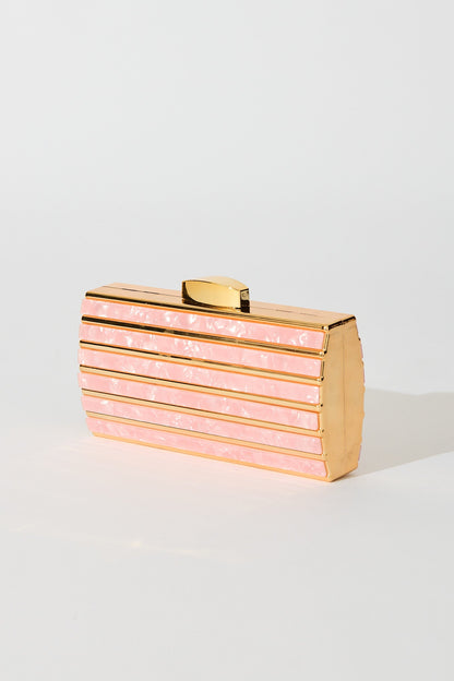 Gala Clutch Bag in Gold with Blush Acrylic