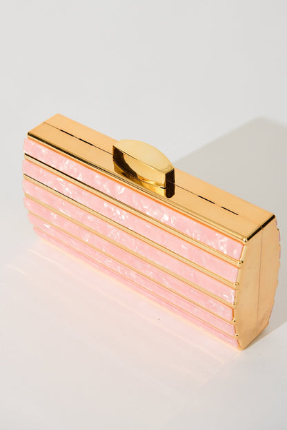 Gala Clutch Bag in Gold with Blush Acrylic