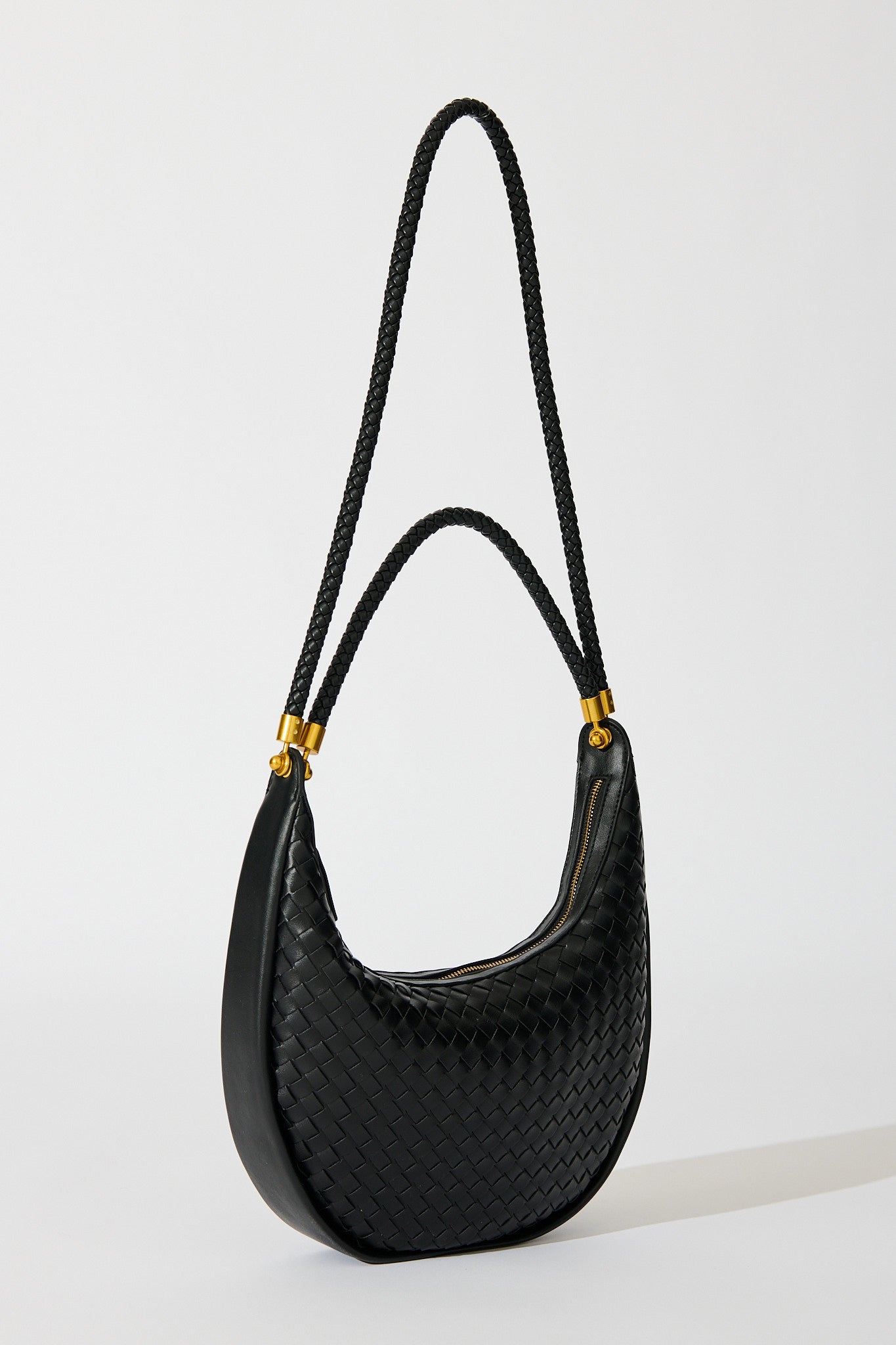 Aries Woven Hobo Bag in Black PU