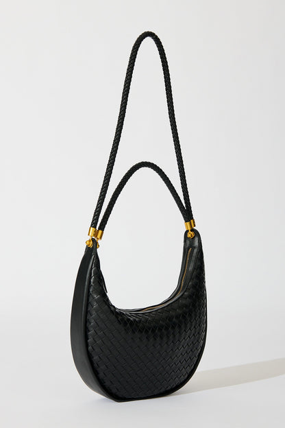 Aries Woven Hobo Bag in Black PU