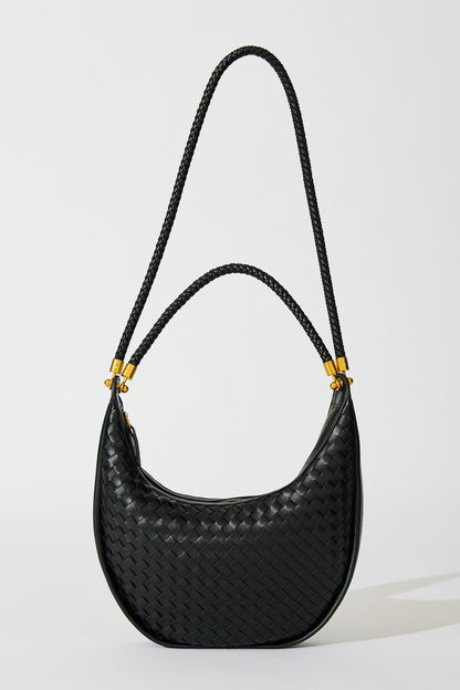 Aries Woven Hobo Bag in Black PU
