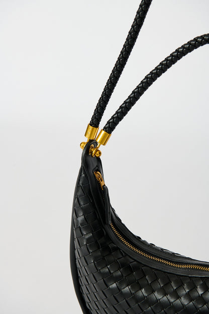 Aries Woven Hobo Bag in Black PU