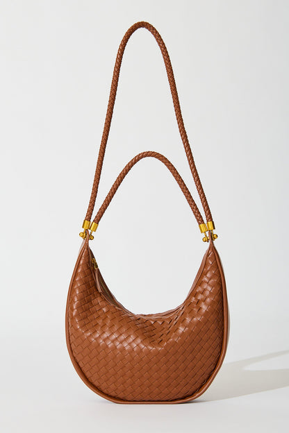 Aries Woven Hobo Bag in Brown PU