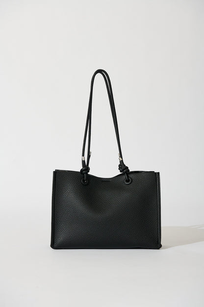 Shella Shoulder Tote Bag in Black Pebble PU