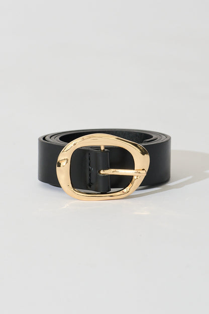 Sienna Belt in Black with Gold Textured Buckle