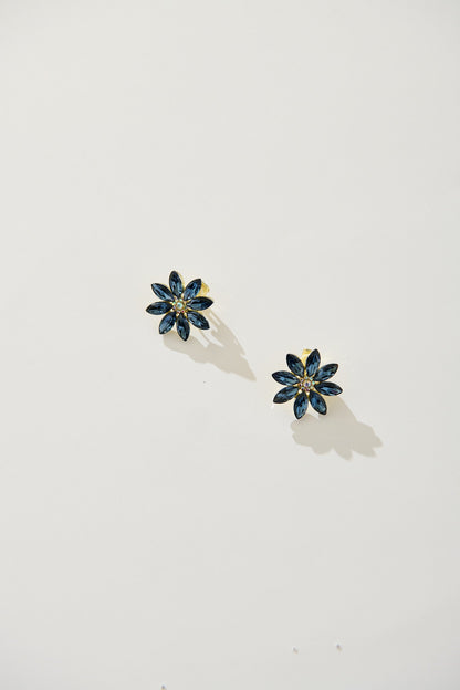 Bloom Clip On Earrings in Navy Stones