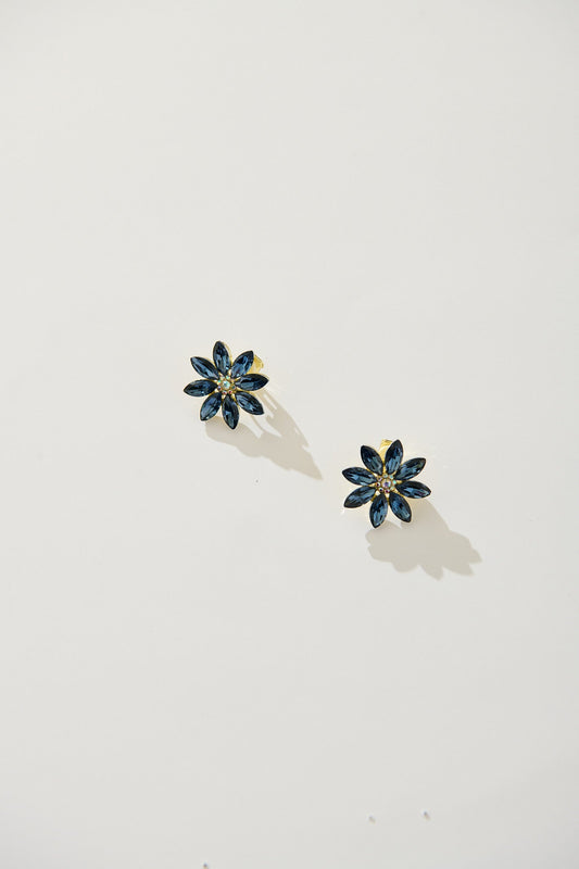Bloom Clip On Earrings in Navy Stones