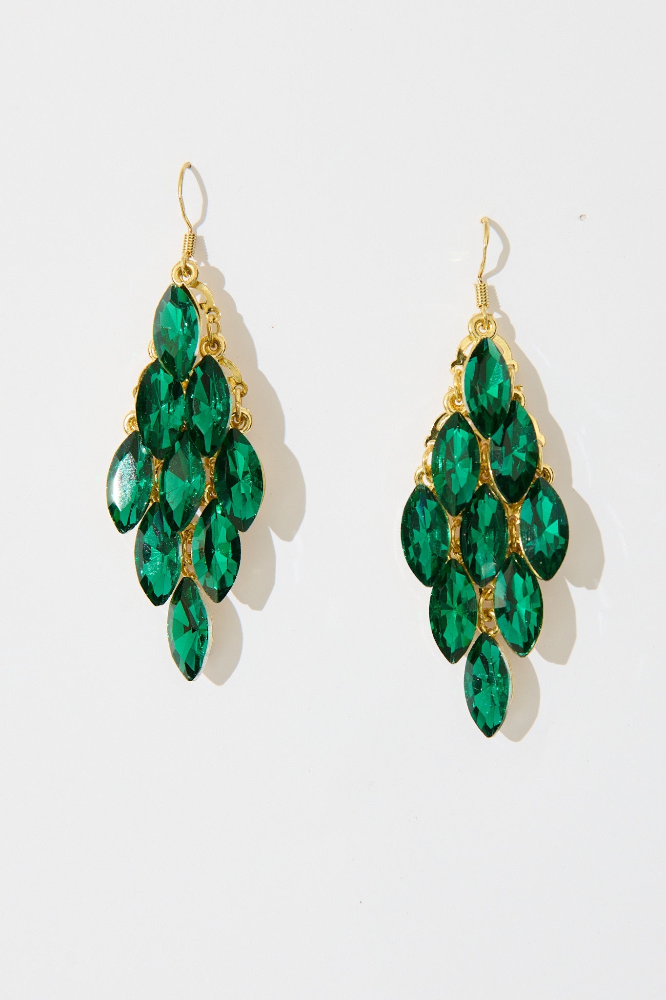 Tanya Drop Earrings in Gold with Emerald Stones