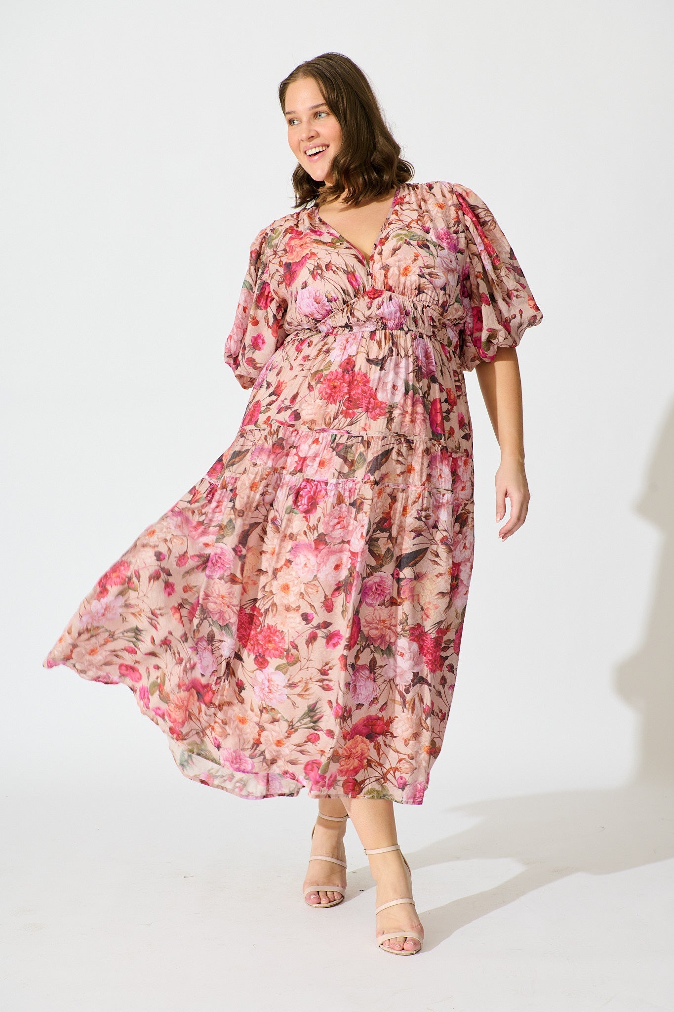 Amalie Midi Dress In Vintage Blush Floral Print
