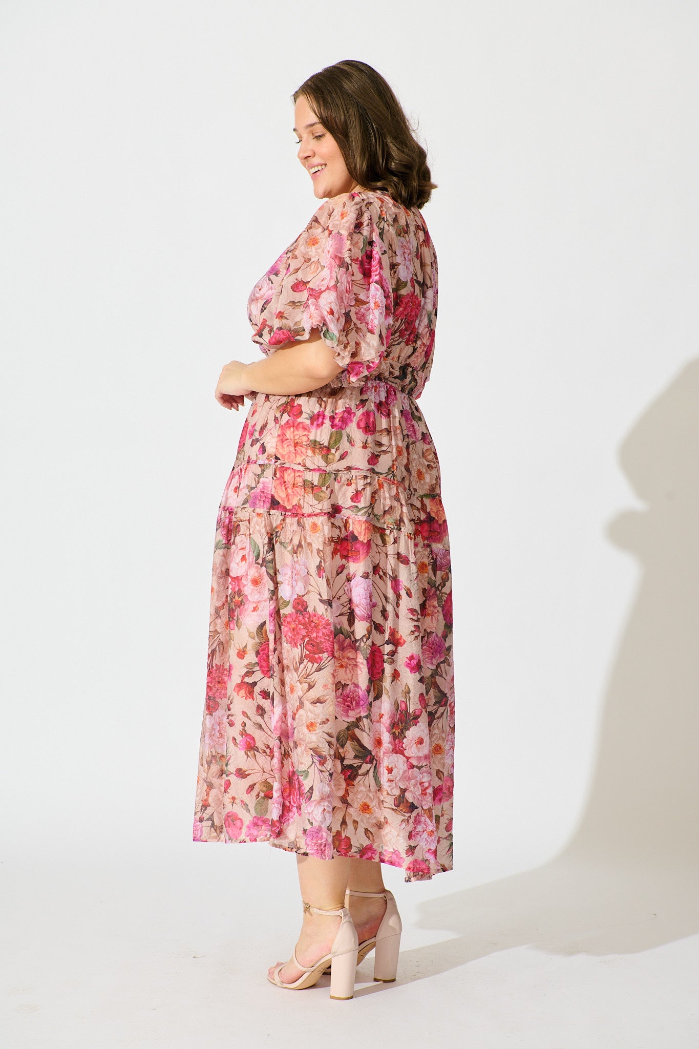 Amalie Midi Dress In Vintage Blush Floral Print