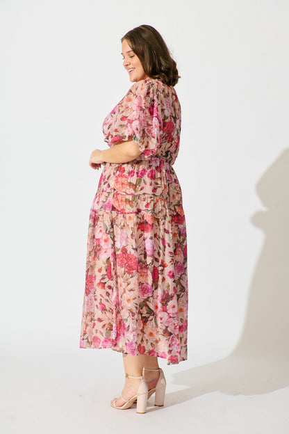 Amalie Midi Dress In Vintage Blush Floral Print