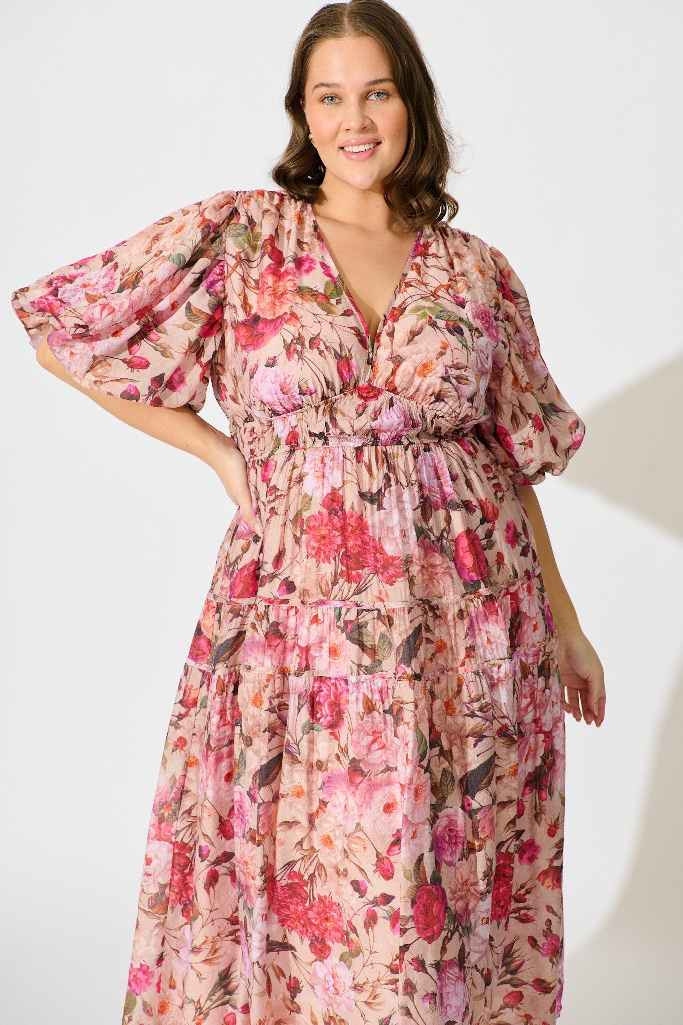 Amalie Midi Dress In Vintage Blush Floral Print