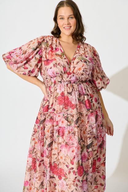 Amalie Midi Dress In Vintage Blush Floral Print