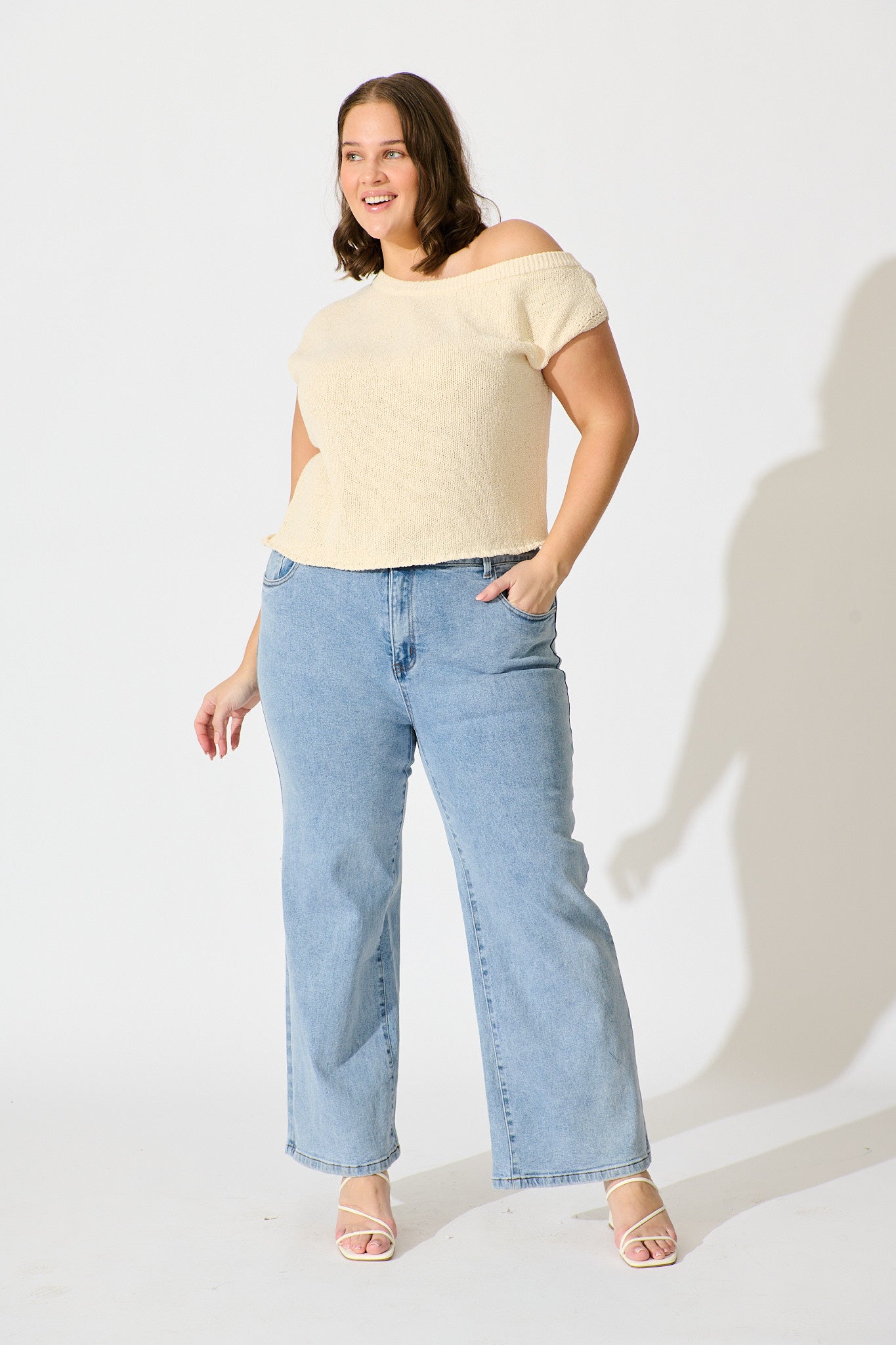 Elsie Knit Top in Cream Cotton Blend