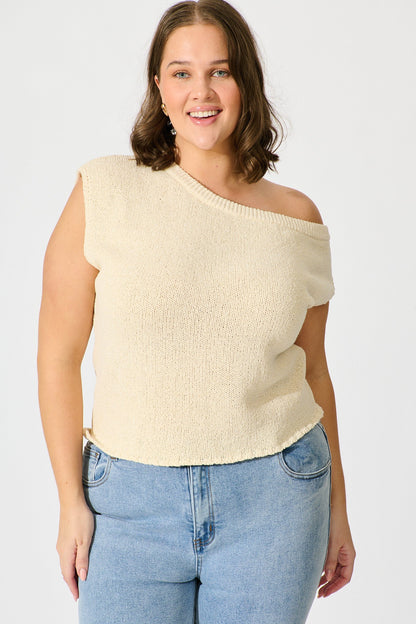 Elsie Knit Top in Cream Cotton Blend