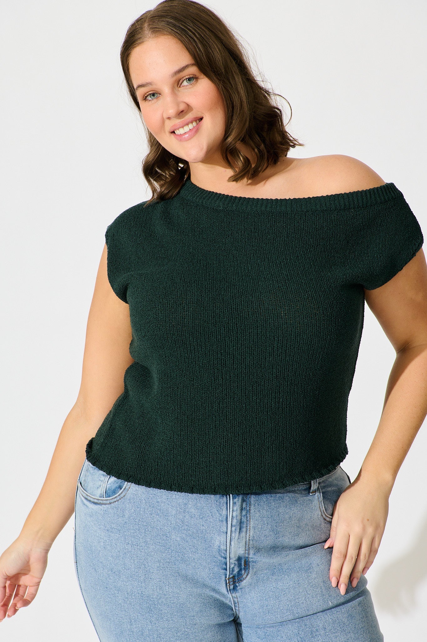 Elsie Knit Top in Emerald Cotton Blend