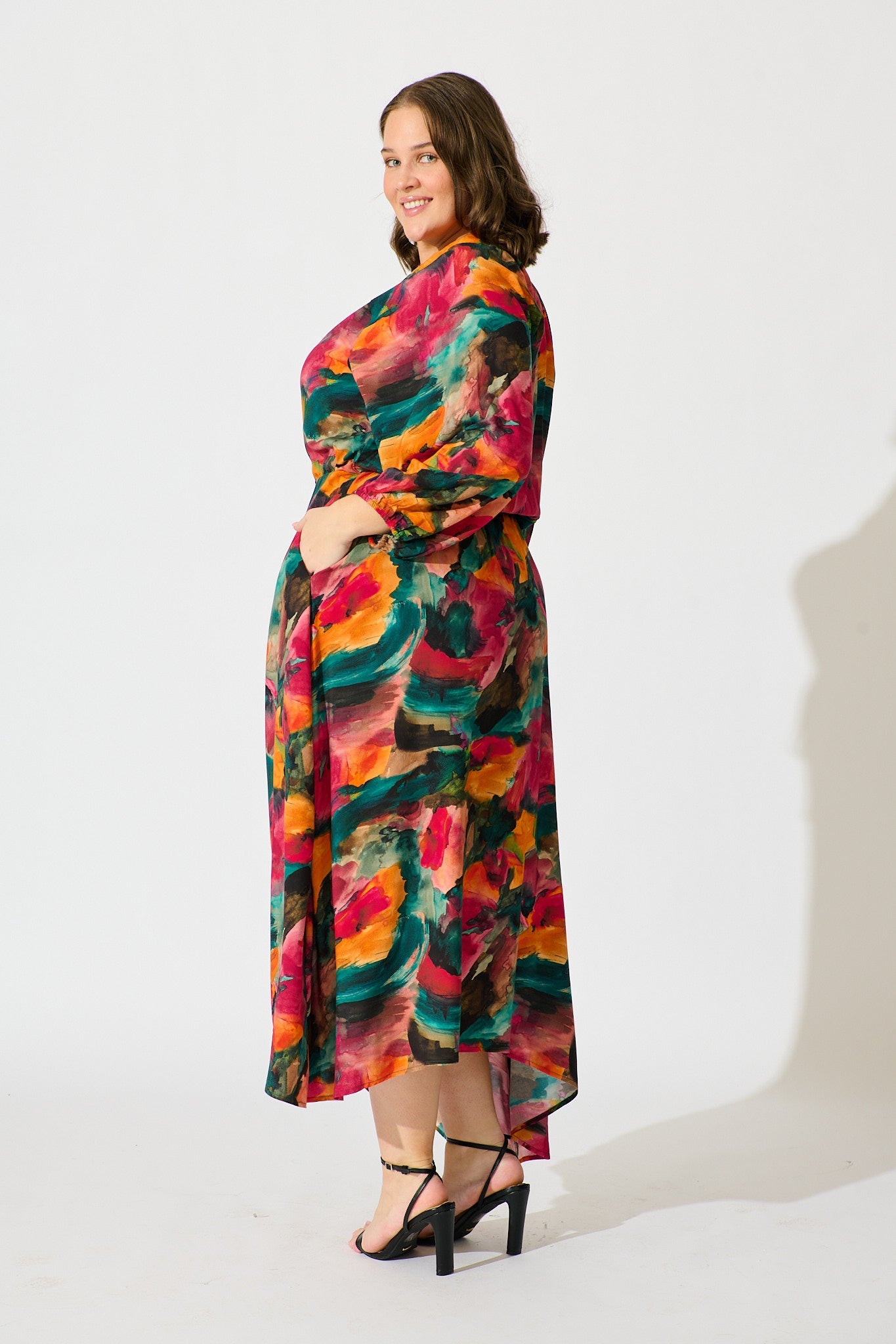 Neroli Midi Shirt Dress in Multi Watercolour Print