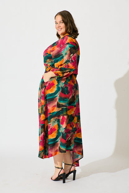 Neroli Midi Shirt Dress in Multi Watercolour Print