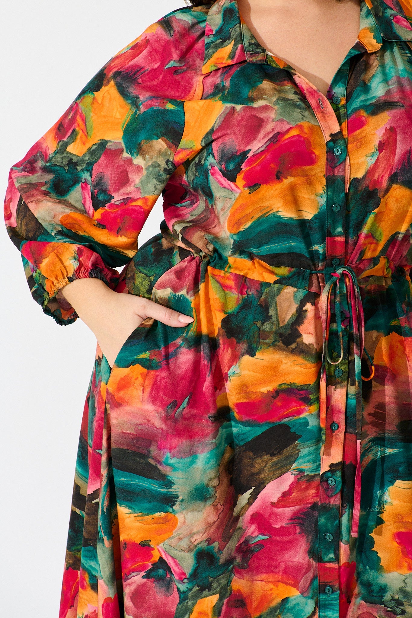 Neroli Midi Shirt Dress in Multi Watercolour Print