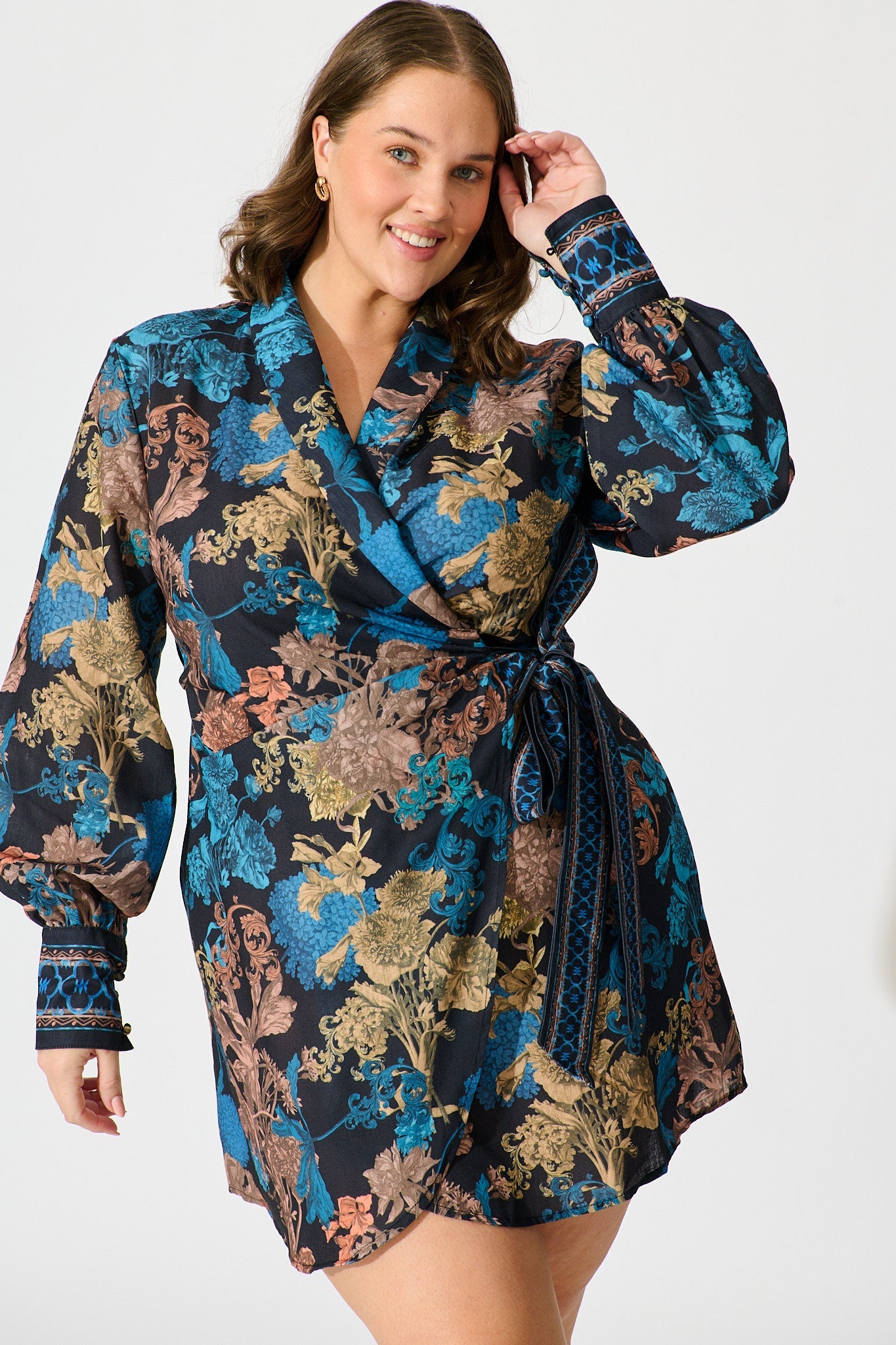 Enchanted Garden Dress in Black Multi Floral Linen Blend