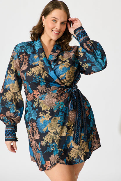 Enchanted Garden Dress in Black Multi Floral Linen Blend