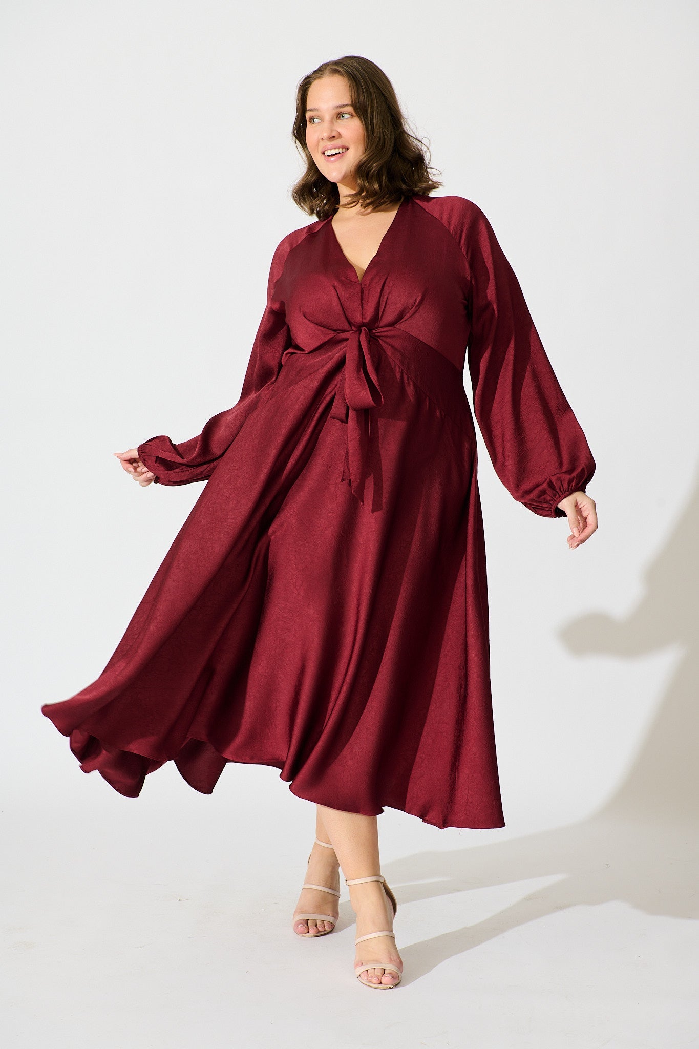 Veiled Illusion Maxi Dress in Wine Satin