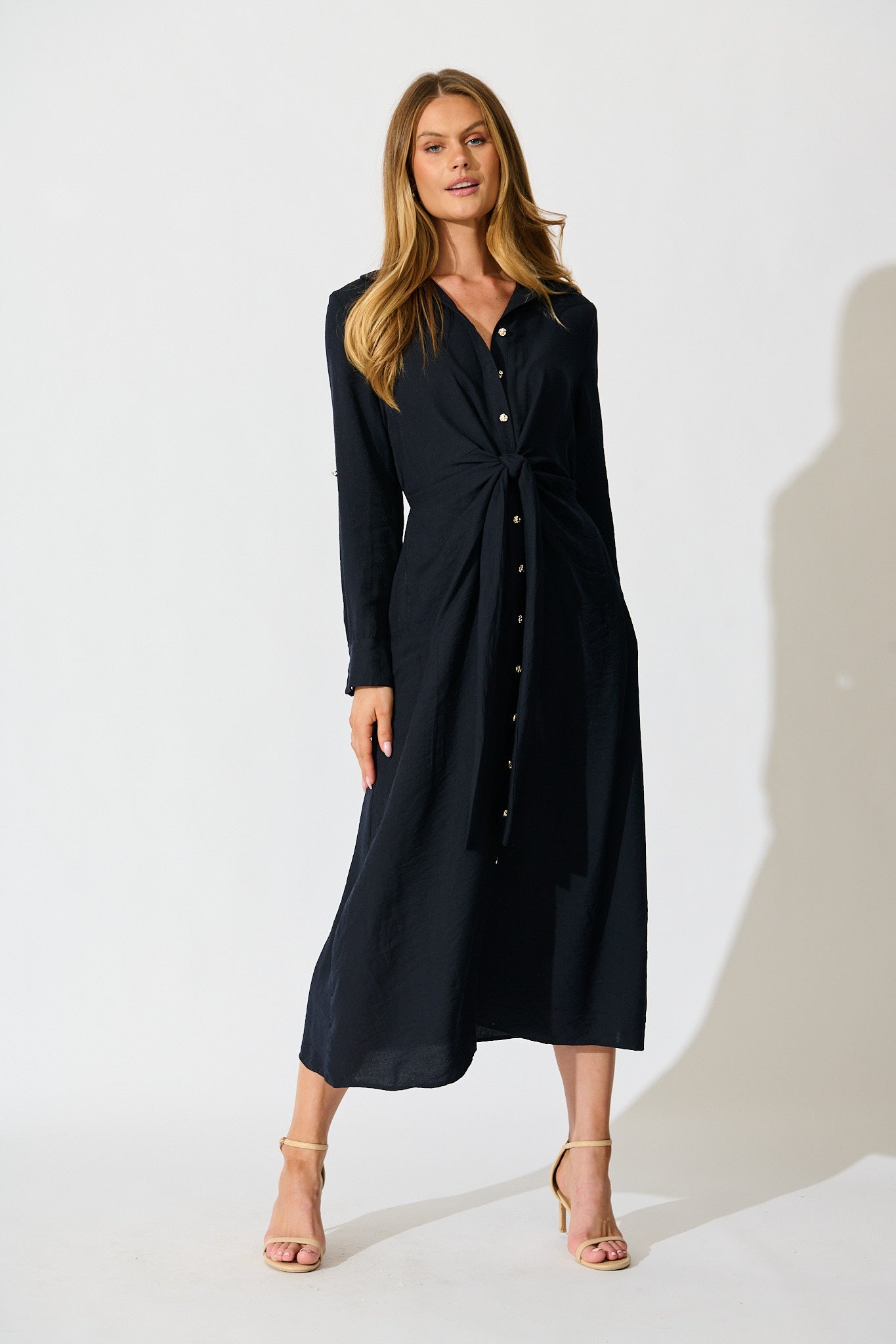Monday Muse Midi Shirt Dress in Navy