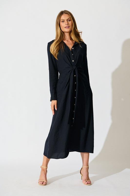 Monday Muse Midi Shirt Dress in Navy