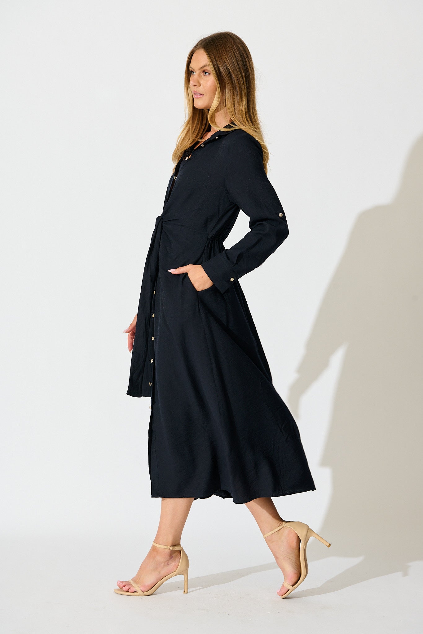 Monday Muse Midi Shirt Dress in Navy