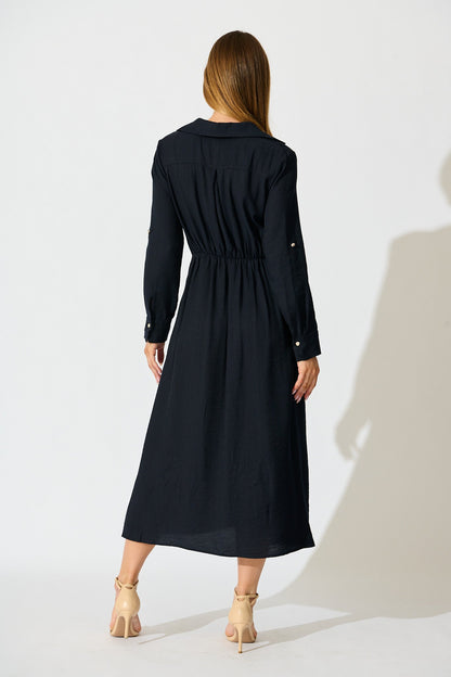 Monday Muse Midi Shirt Dress in Navy