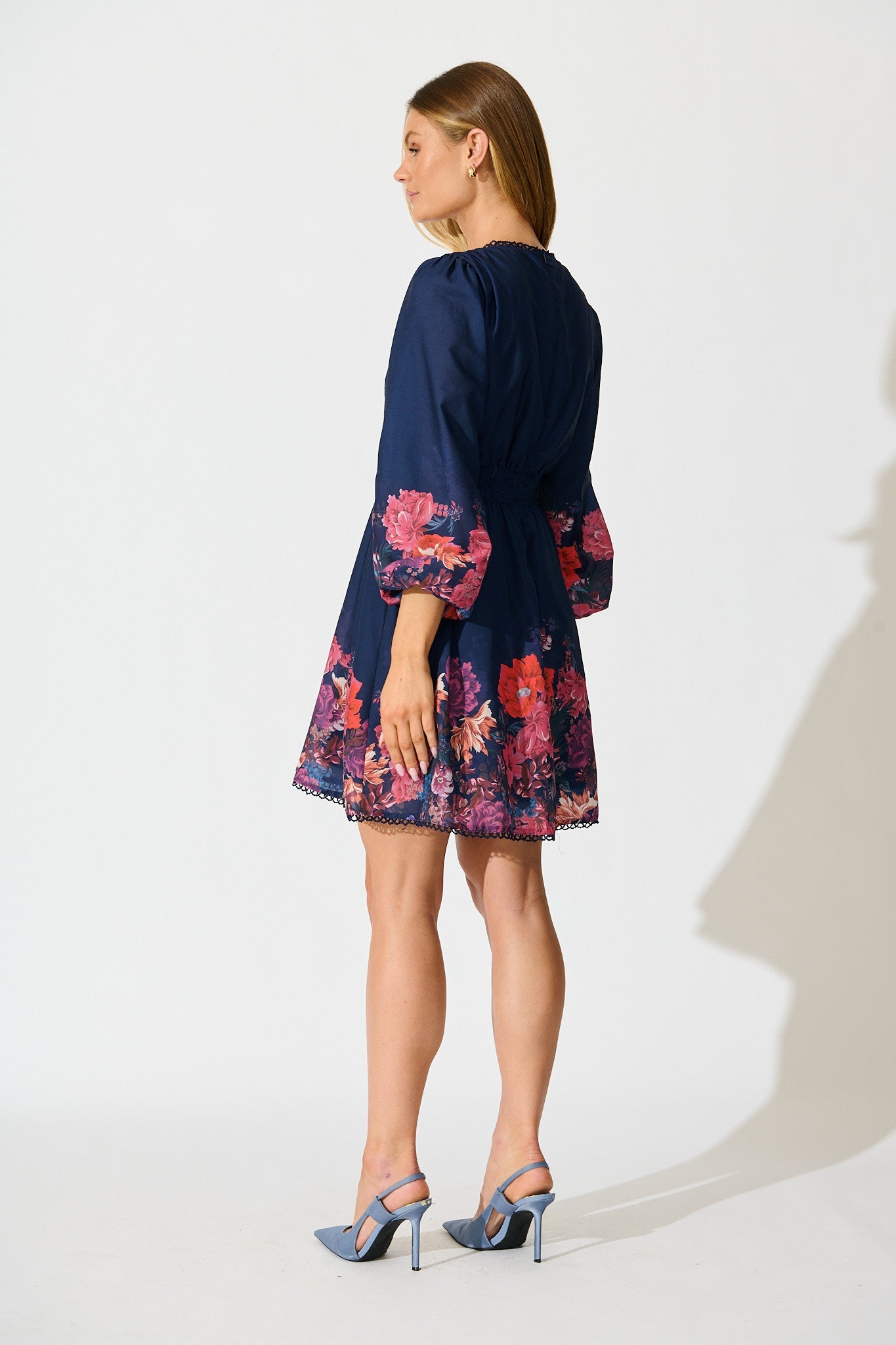 Horizon Bloom Dress in Navy Floral Cotton Blend