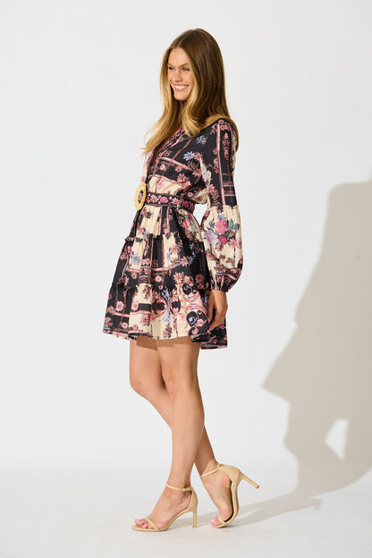 Soft Botanica Dress in Black with Blush Patchwork Floral