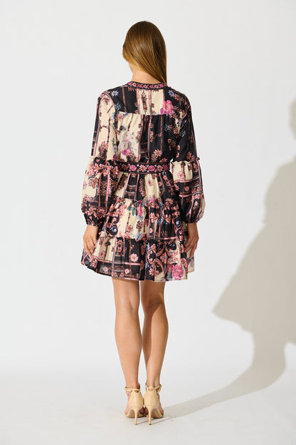 Soft Botanica Dress in Black with Blush Patchwork Floral