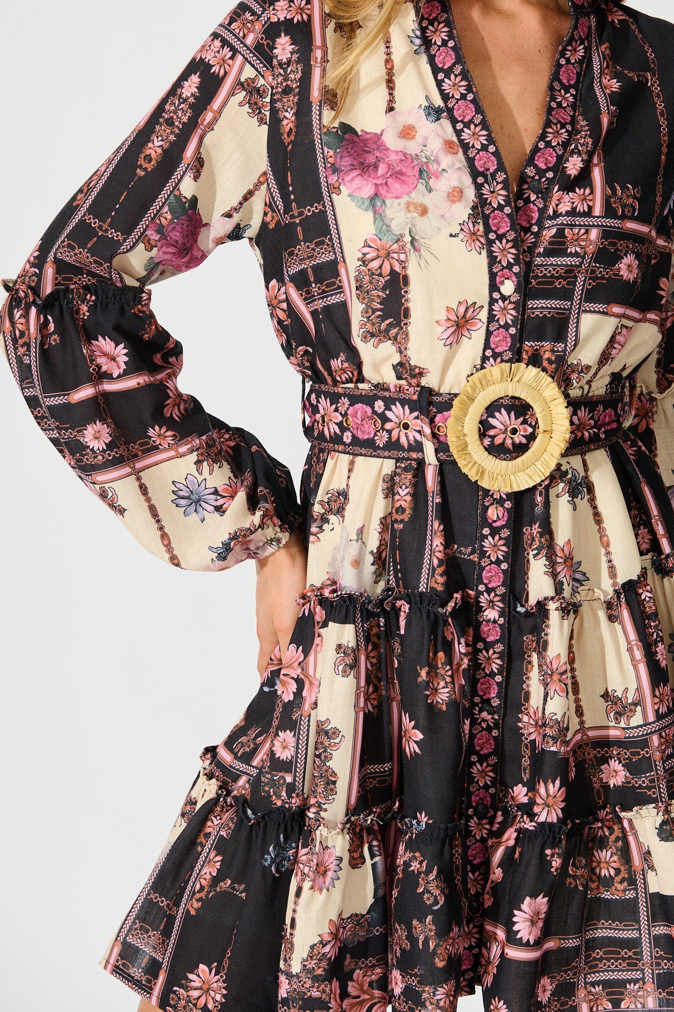 Soft Botanica Dress in Black with Blush Patchwork Floral