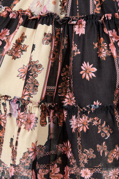 Soft Botanica Dress in Black with Blush Patchwork Floral