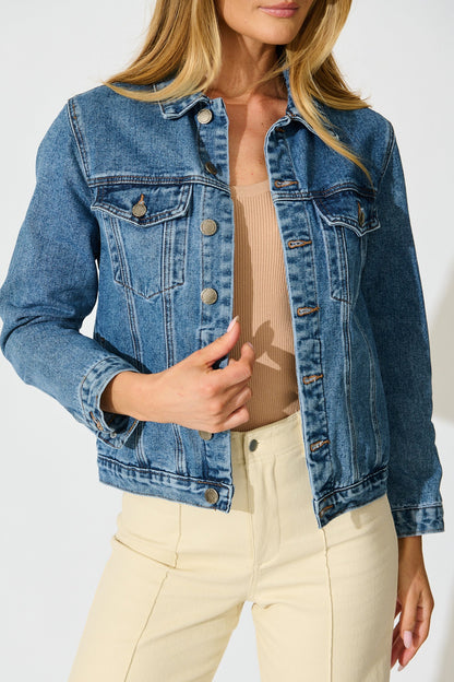 No Doubts Denim Jacket in Mid Blue Wash